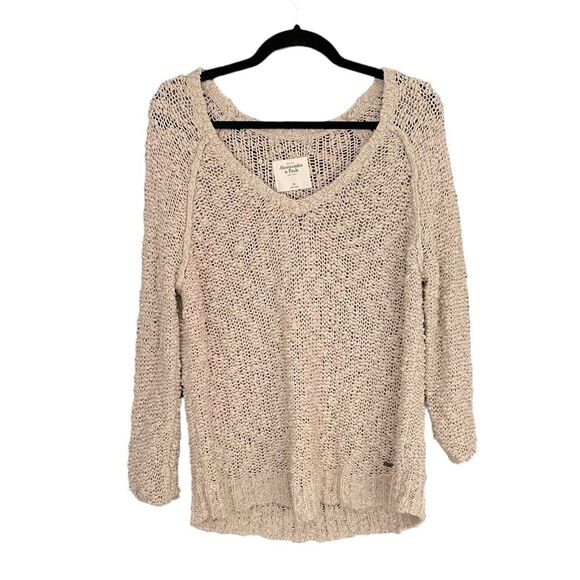 (SOLD) ABERCROMBIE & FITCH Cotton V-Neck Oversized Sweater Texture Nubby XS - Picture 1 of 11